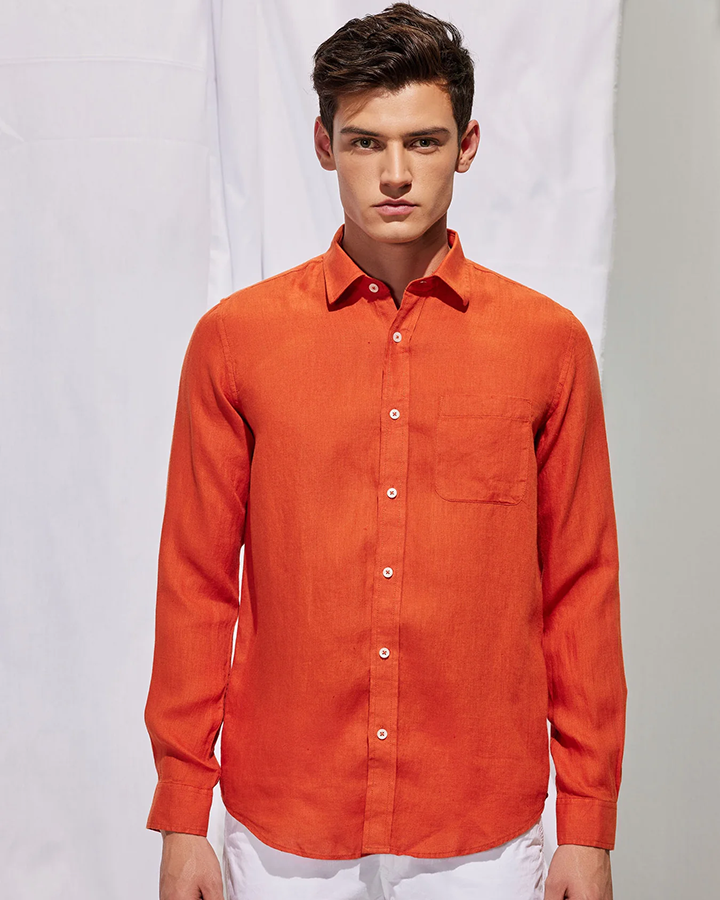 Royal Orange Colored Linen Shirt