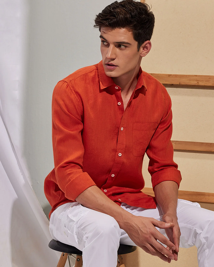 Royal Orange Colored Linen Shirt