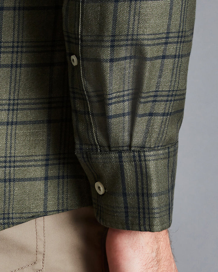 Olive Green Colored Checkered Cotton Shirt