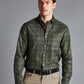 Olive Green Colored Checkered Cotton Shirt