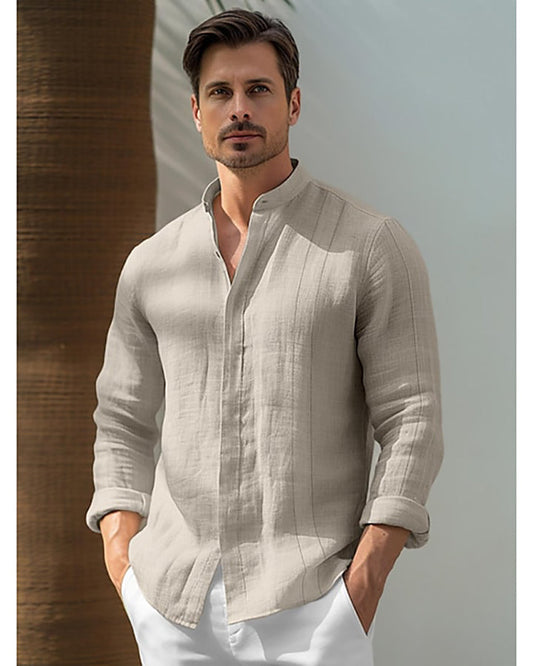 Men's Regular Beige Colored Cotton Shirt