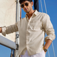 Latest Cotton Linen Beige Colored Cotton Shirt