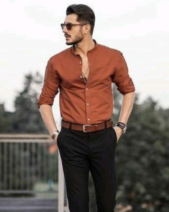 Trendy Rust Orange Colored Solid Shirt