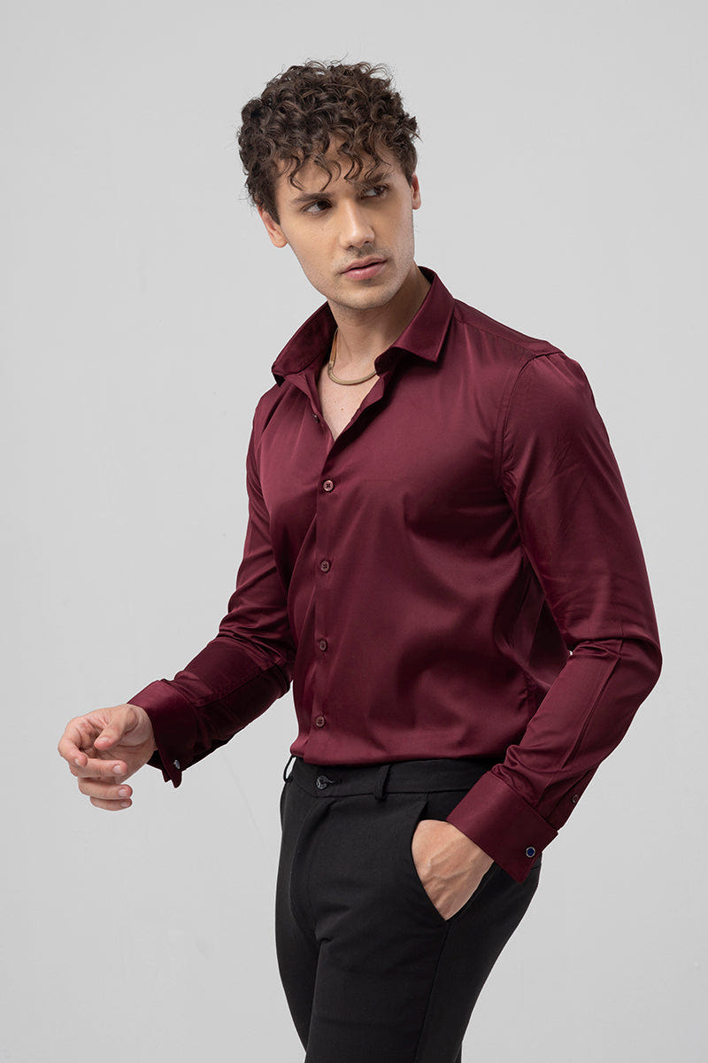 Classic Maroon Pure Cotton Full-Sleeve Shirt in a Rich Deep Tone