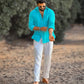 Aqua Blue Comfort-Fit Cotton Shirt for Office Wear