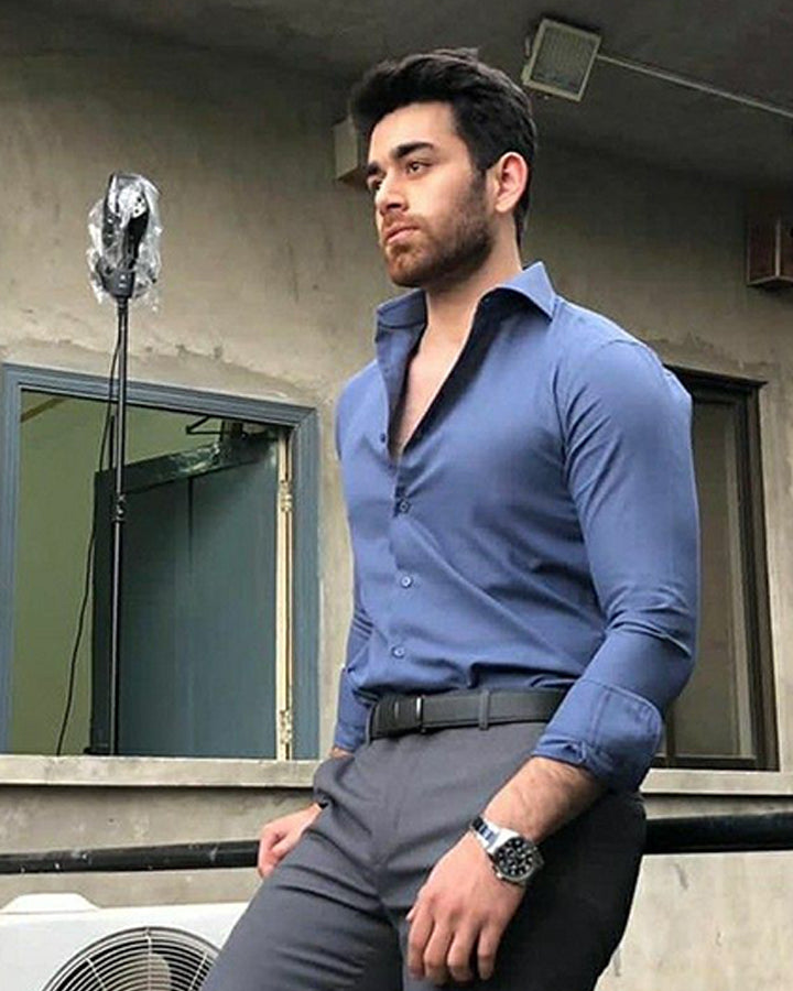 Grey Comfort-Fit Cotton Shirt for Office Wear