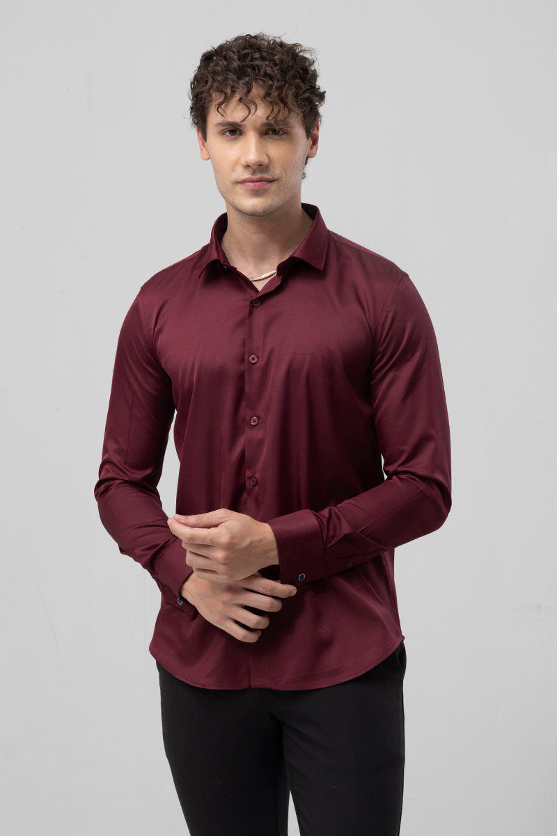 Classic Maroon Pure Cotton Full-Sleeve Shirt in a Rich Deep Tone