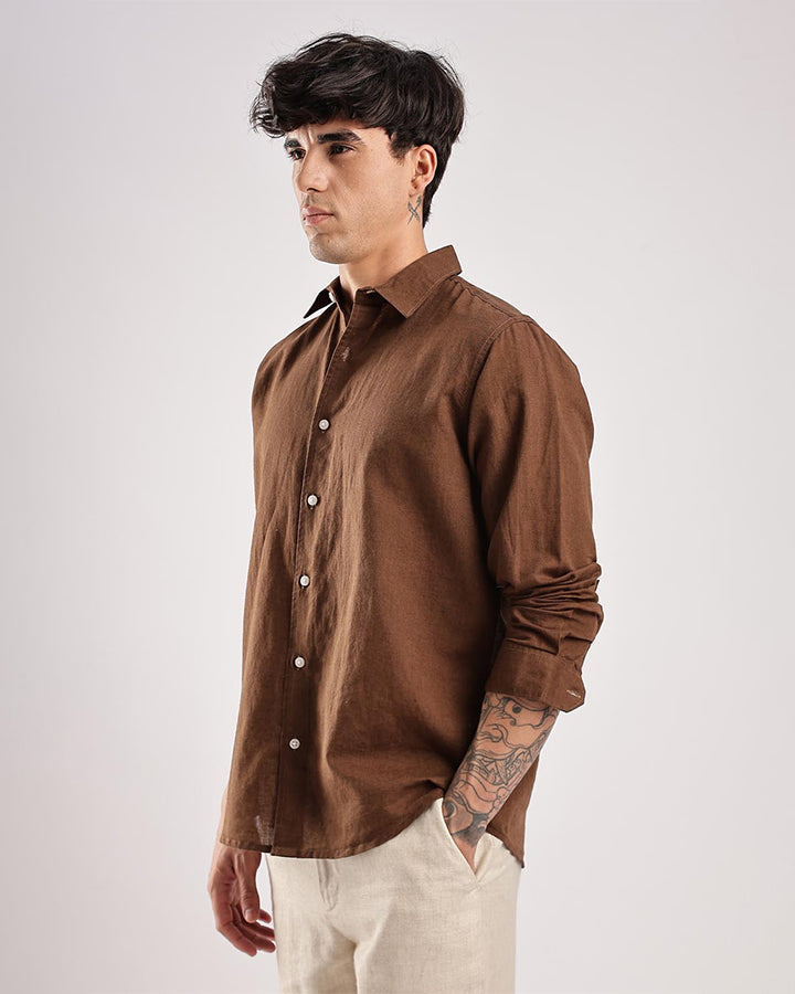 Brown Comfort-Fit Cotton Shirt Office Wear