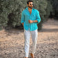 Aqua Blue Comfort-Fit Cotton Shirt for Office Wear