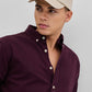 Dark Maroon Comfort-Fit Office Wear Shirt