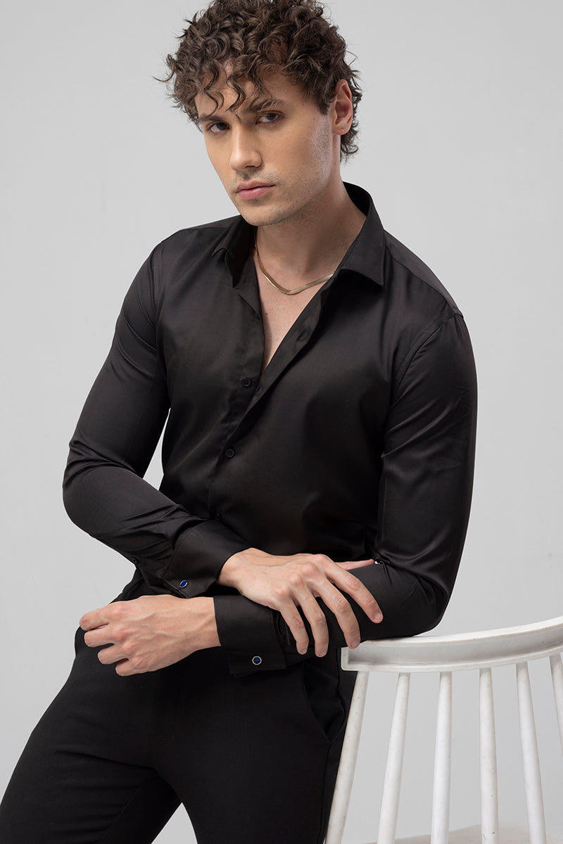 Black Smart-Fit Cotton Shirt for Work & Daily Use