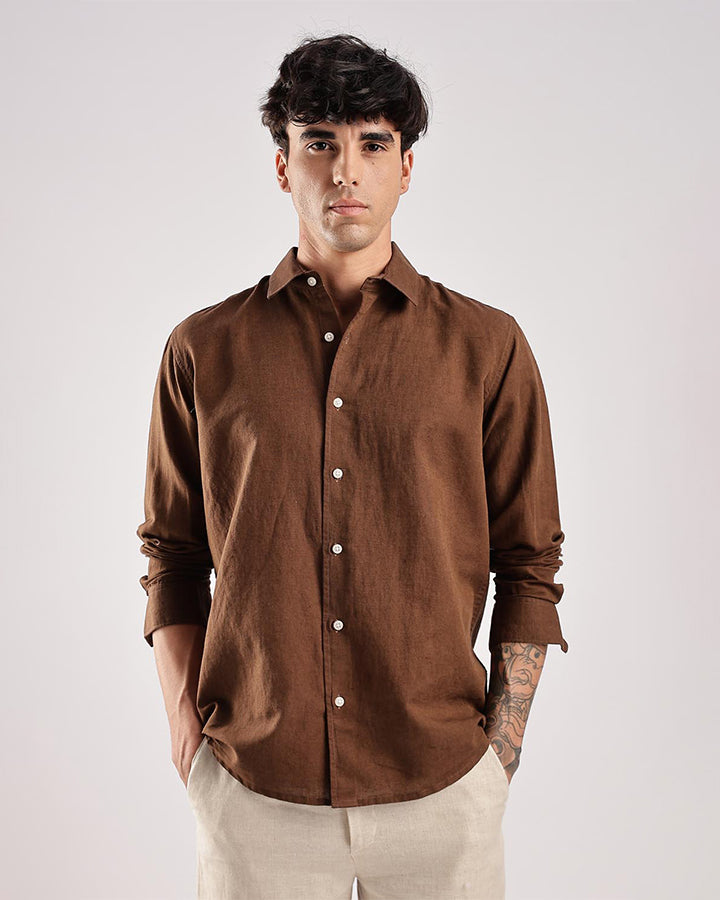Brown Comfort-Fit Cotton Shirt for Office Wear
