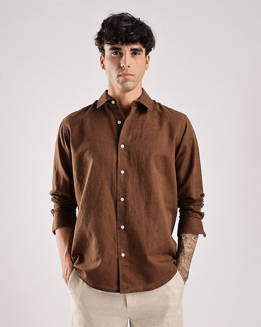 Brown Comfort-Fit Cotton Shirt for Office Wear