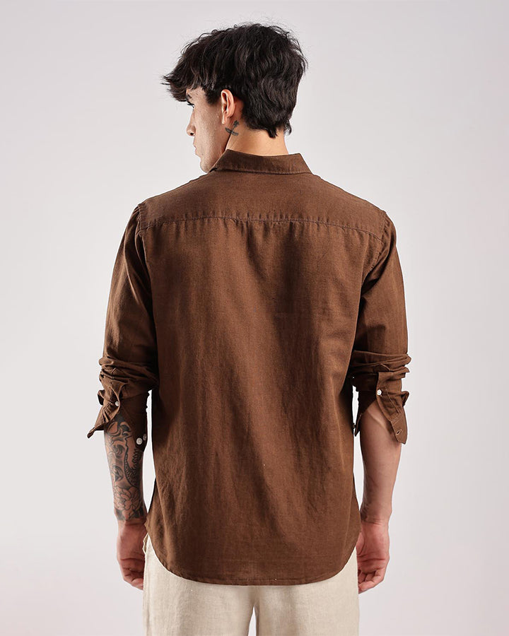 Brown Comfort-Fit Cotton Shirt Office Wear