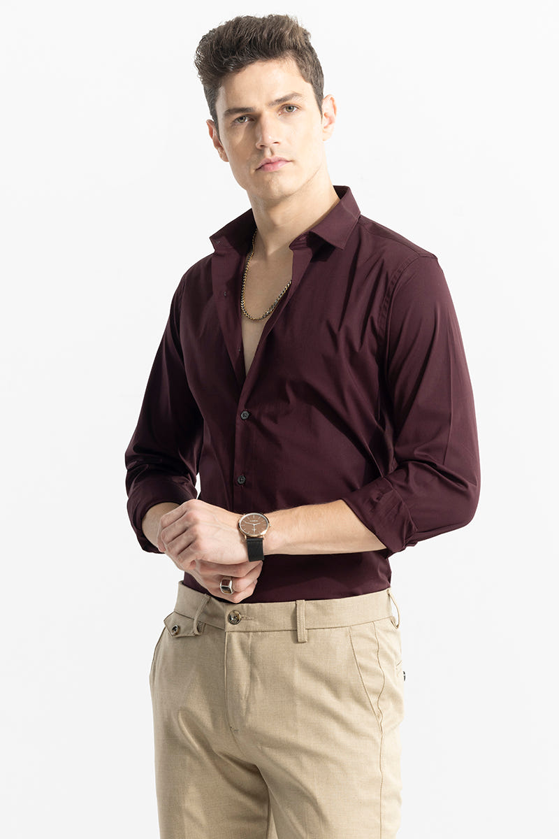 Terra Maroon Premium Cotton Full-Sleeve Shirt with a Warm Refined Shade