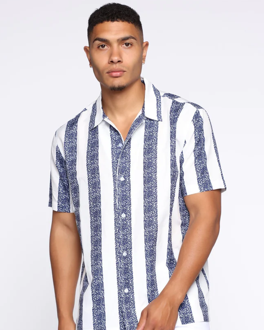 Striped White Color Linen Half Sleeve Shirt