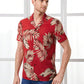 Red Colored Linen Tropical Printed Shirt