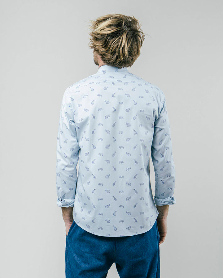 Sky Blue Rayon Casual Printed Shirt