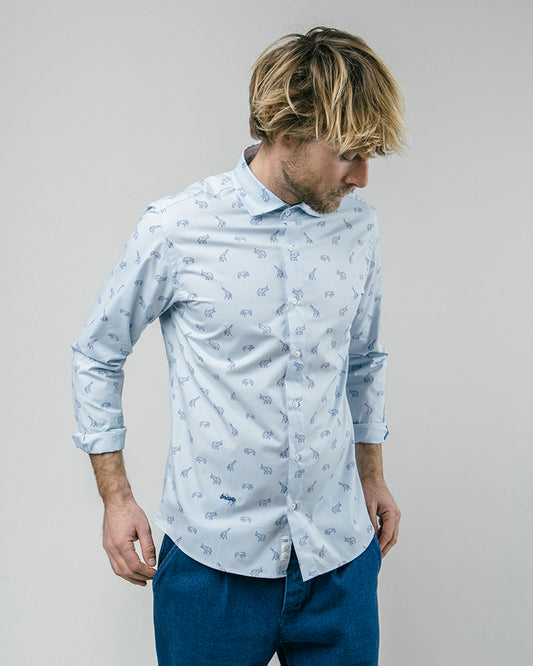 Sky Blue Rayon Casual Printed Shirt