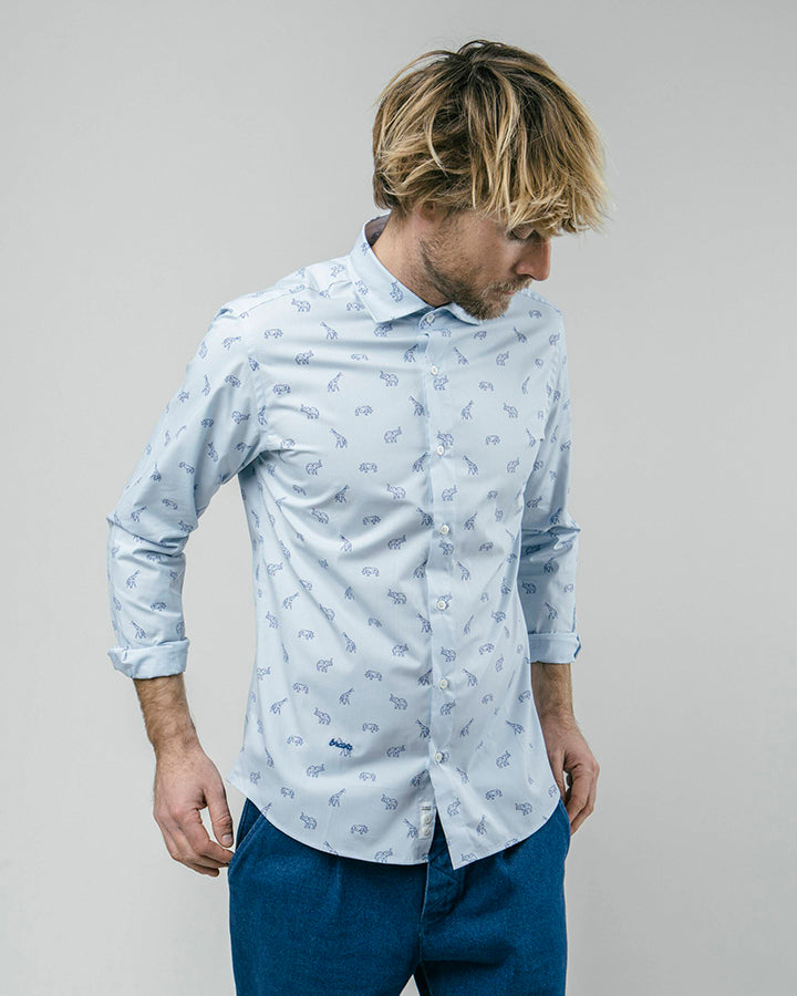 Light Blue Rayon Casual Printed Shirt