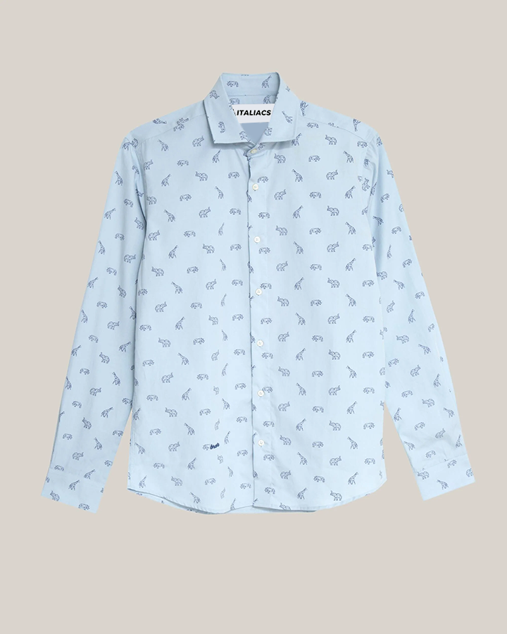 Sky Blue Rayon Casual Printed Shirt