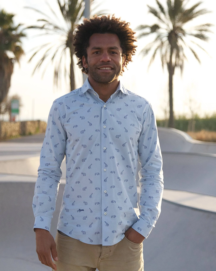 Sky Blue Rayon Casual Printed Shirt