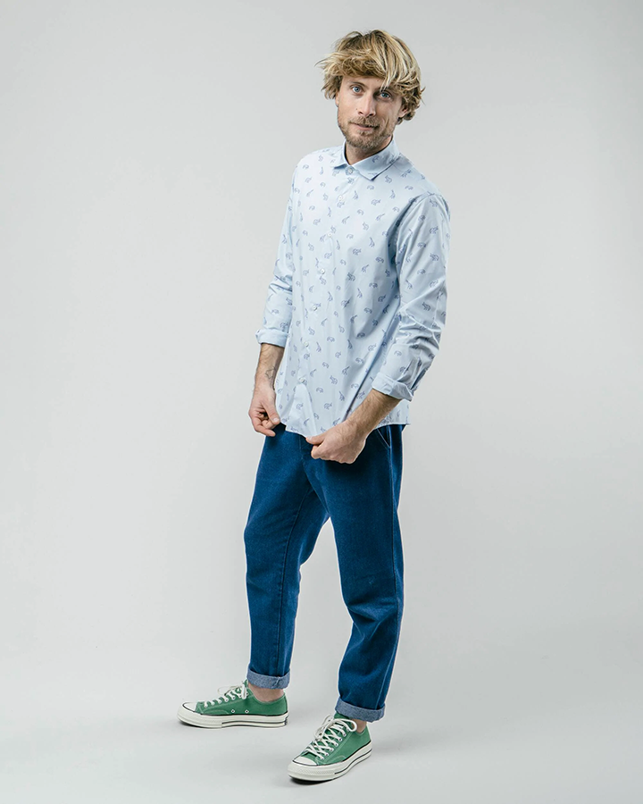 Sky Blue Rayon Casual Printed Shirt