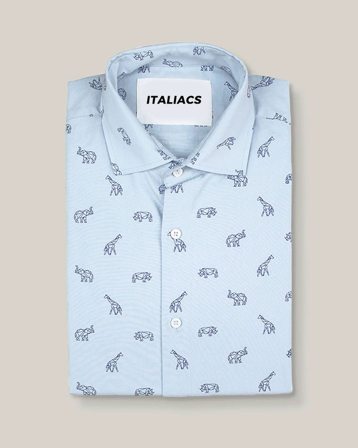 Sky Blue Rayon Casual Printed Shirt