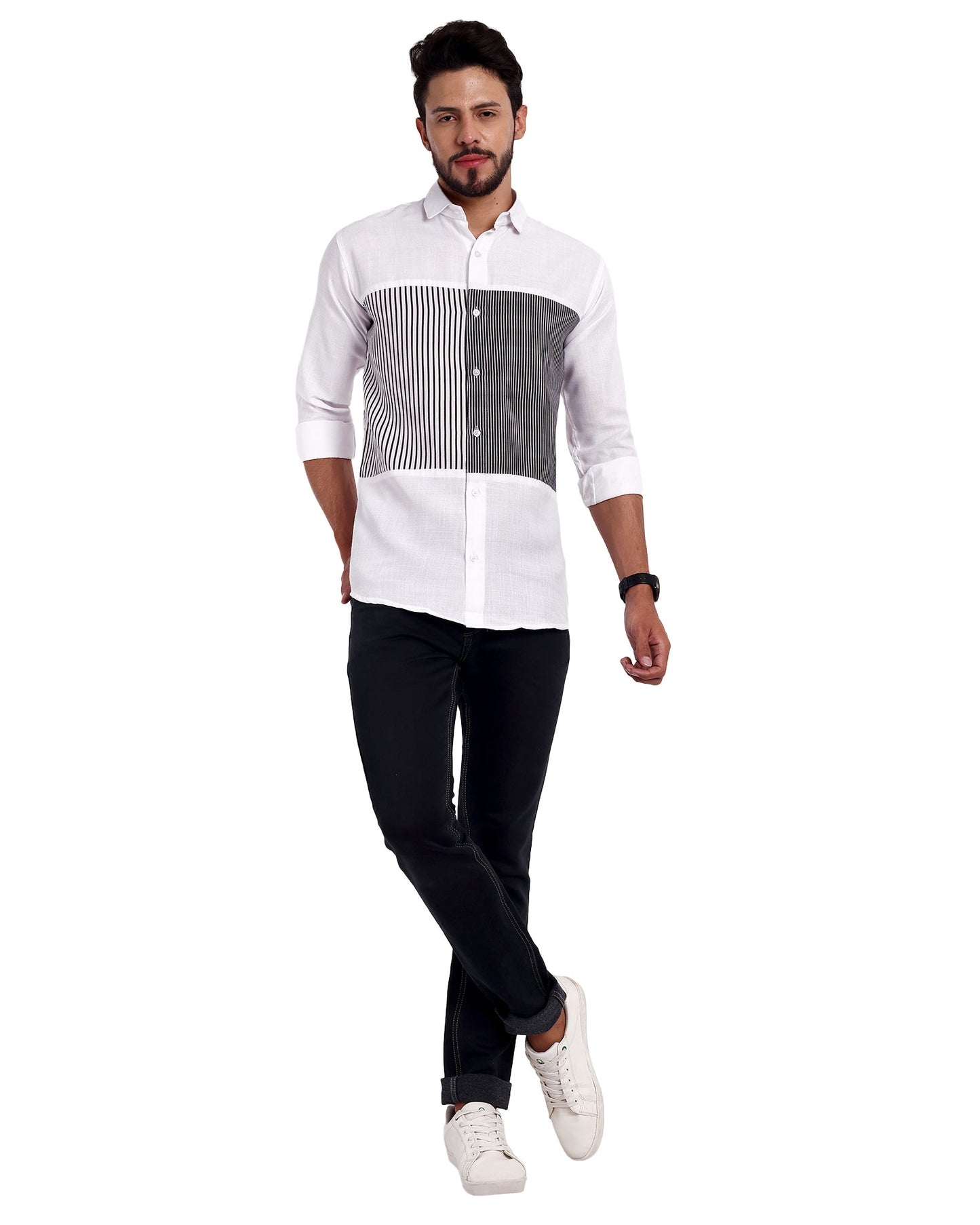 White Color Striped Stylish Shirt