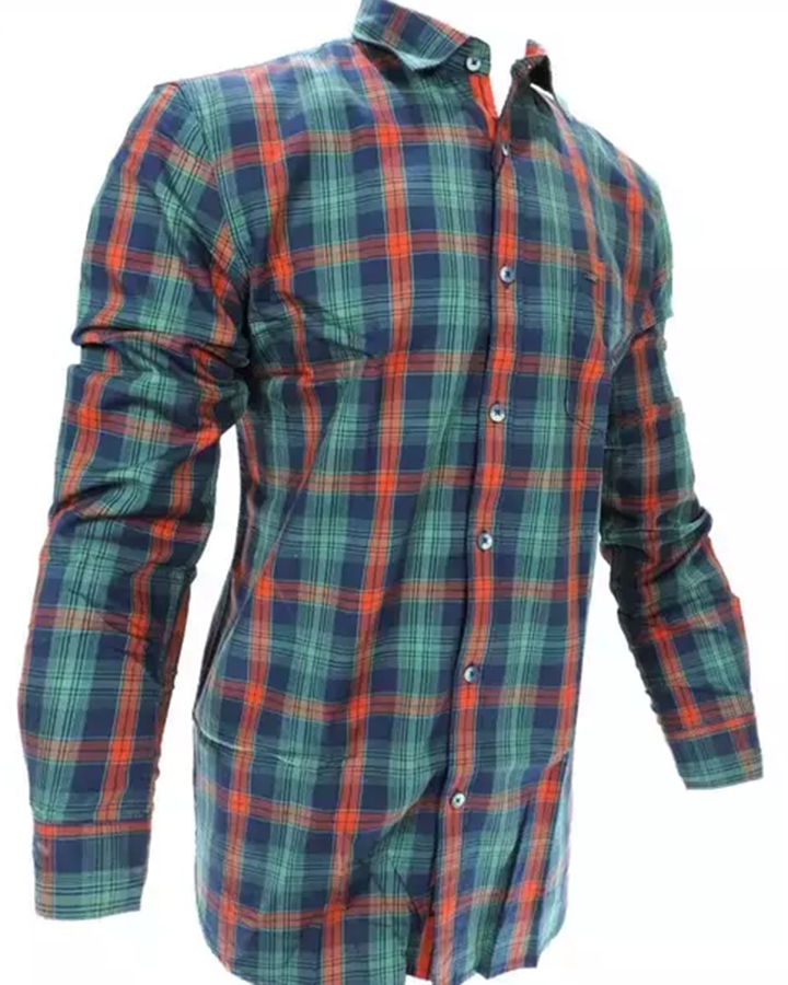 Dark Green Checks Print Cotton Shirt