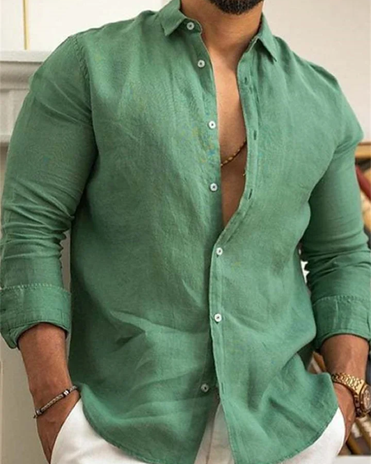 Solid Green Colored Cotton Casual Shirt