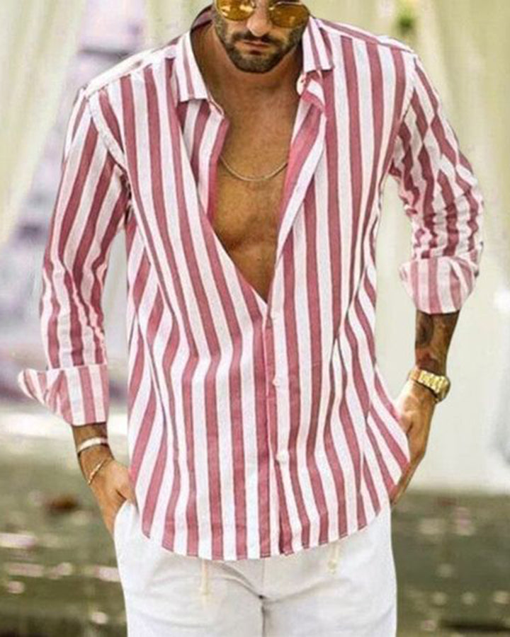 Red & White Colored Cotton Striped Shirt