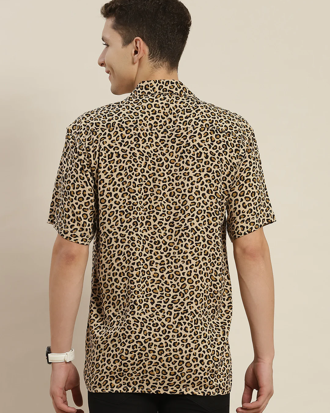 Beige & Black Colored Leopard Printed Shirt