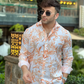 Orange Colored Floral Linen Shirt