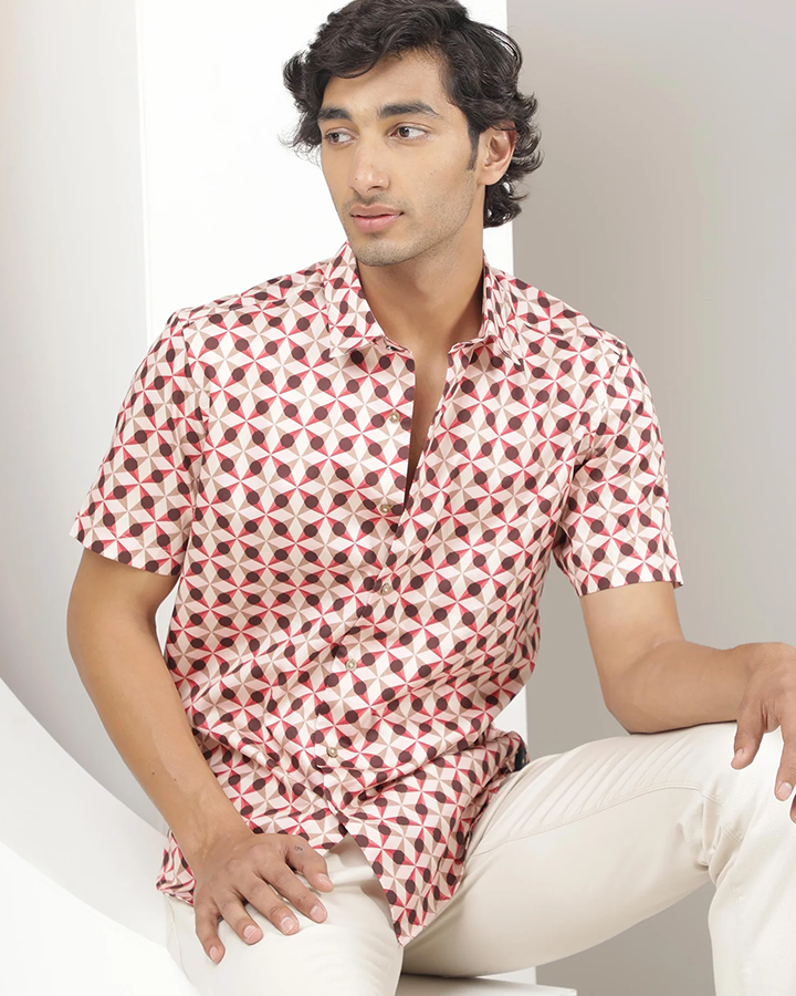 Pink Colored Geometric Printed Shirt