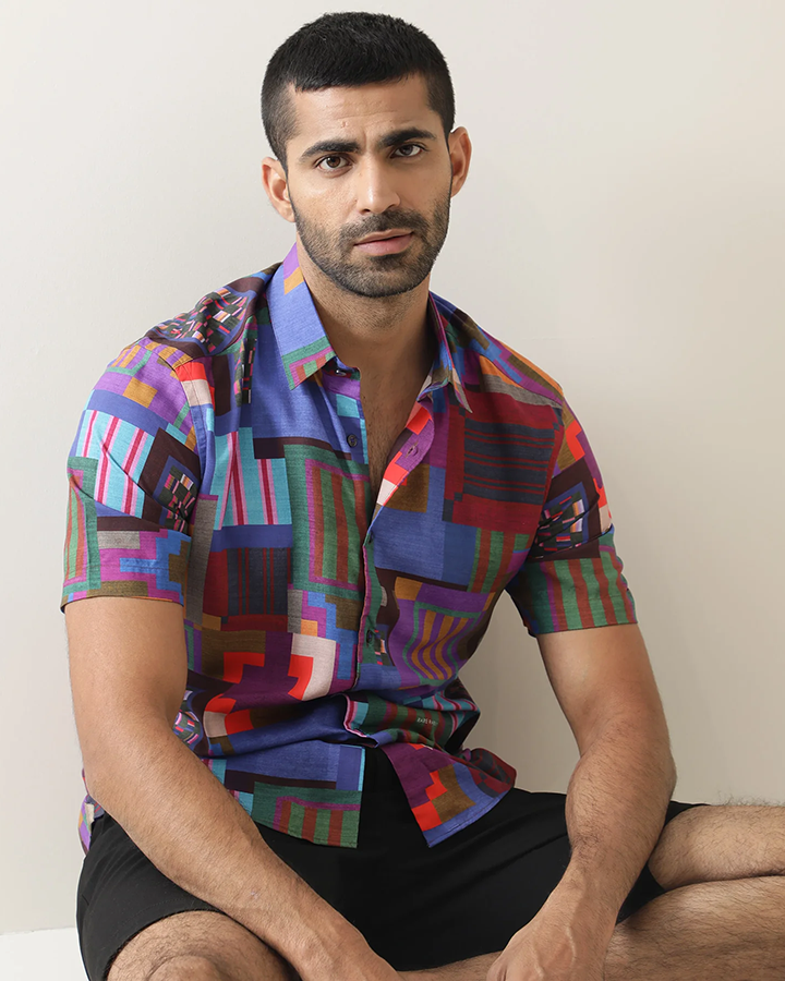 Multicolored Geometric Print Half Sleeve Shirt