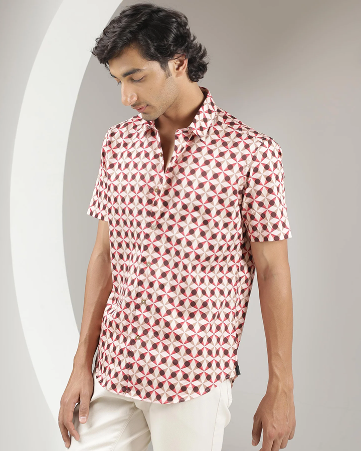 Pink Colored Geometric Printed Shirt