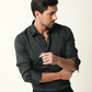Dark Olive Colored Cotton Stretch Shirt