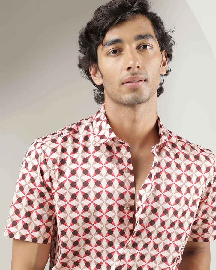 Pink Colored Geometric Printed Shirt
