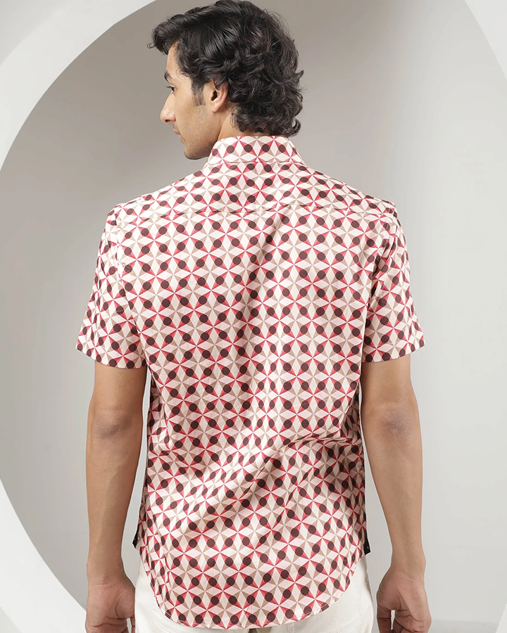 Pink Colored Geometric Printed Shirt