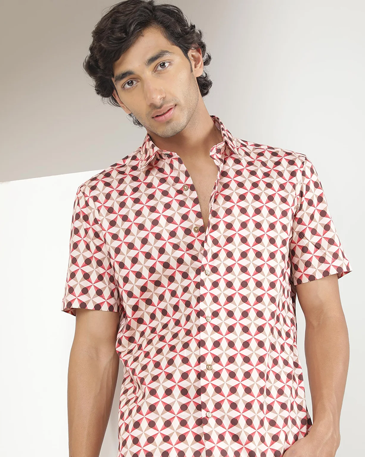 Pink Colored Geometric Printed Shirt