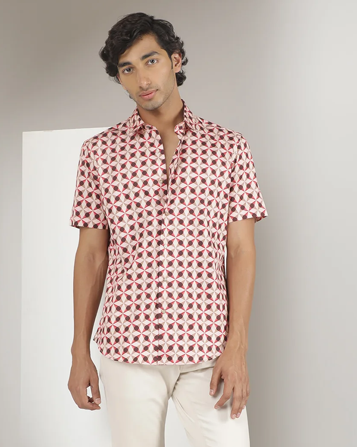 Pink Colored Geometric Printed Shirt