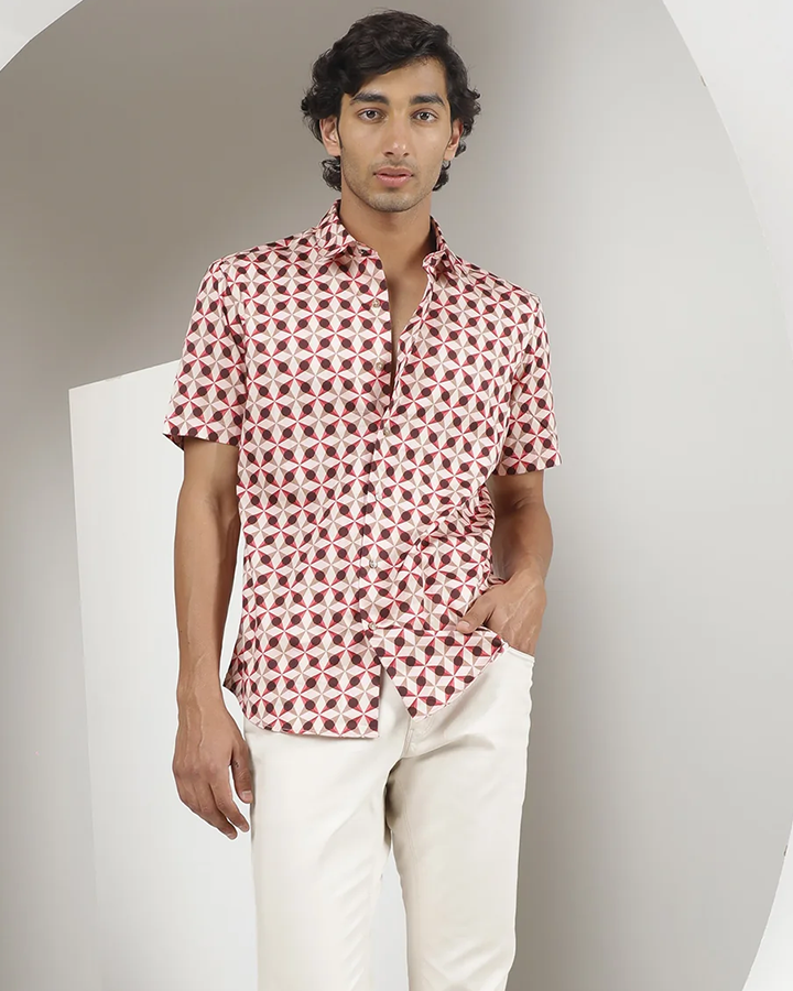 Pink Colored Geometric Printed Shirt