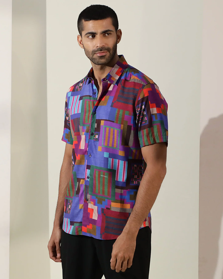 Multicolored Geometric Print Half Sleeve Shirt