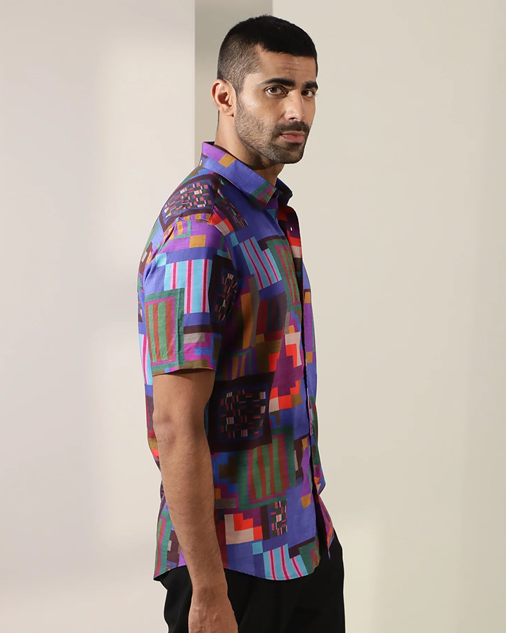Multicolored Geometric Print Half Sleeve Shirt