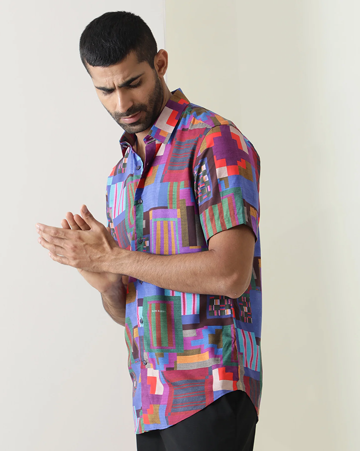 Multicolored Geometric Print Half Sleeve Shirt