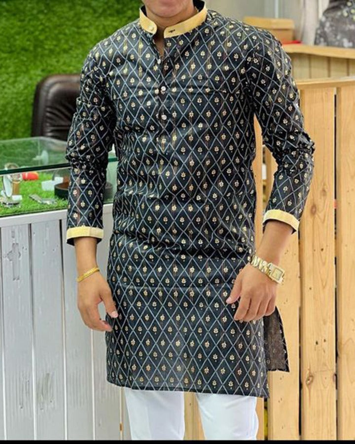 Dark Grey Colored Cotton Ethnic Kurta