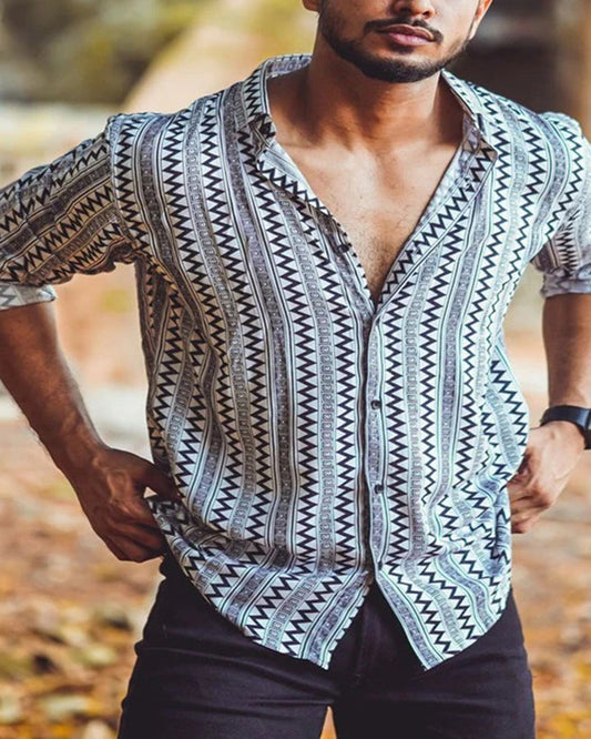 Light Blue Color Zigzag Printed Full Sleeve Shirt