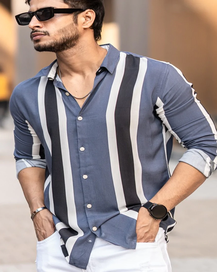 Blue & Black Colored Cotton Full Sleeve Shirt