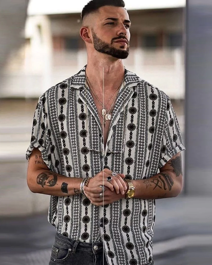 Black & White Colored Cotton Printed Shirt